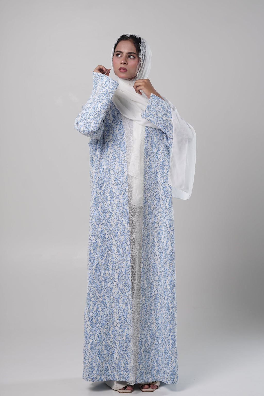 Blue Printed Chantilly Abaya