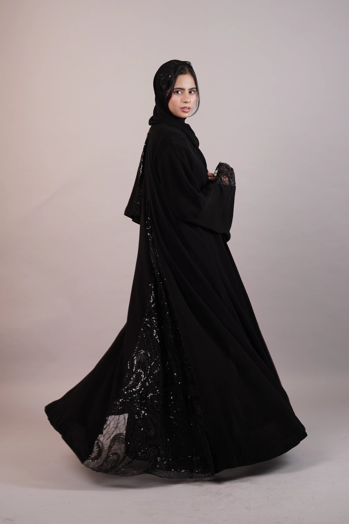 Black Chantilly Lace Abaya