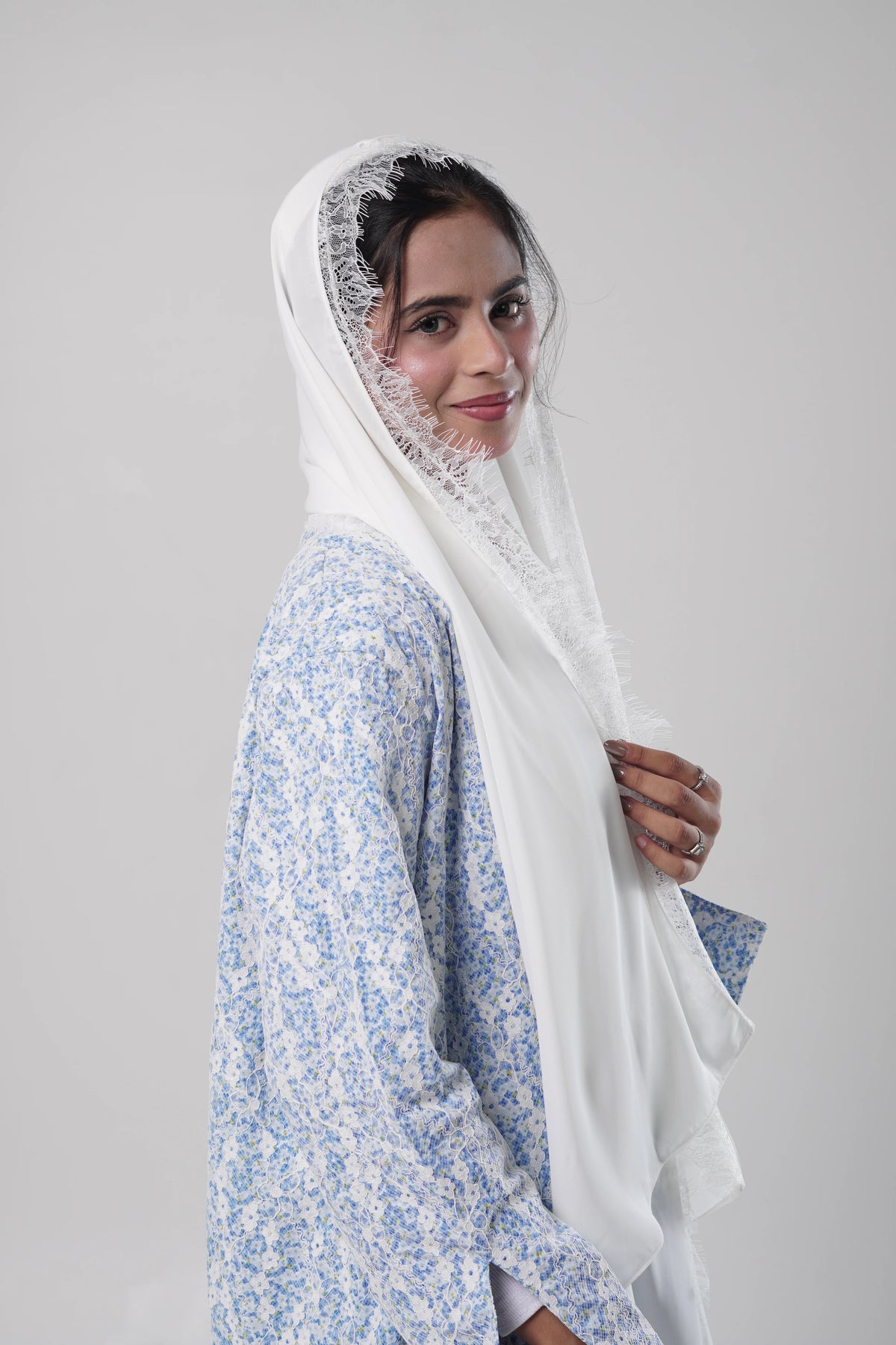 Blue Printed Chantilly Abaya
